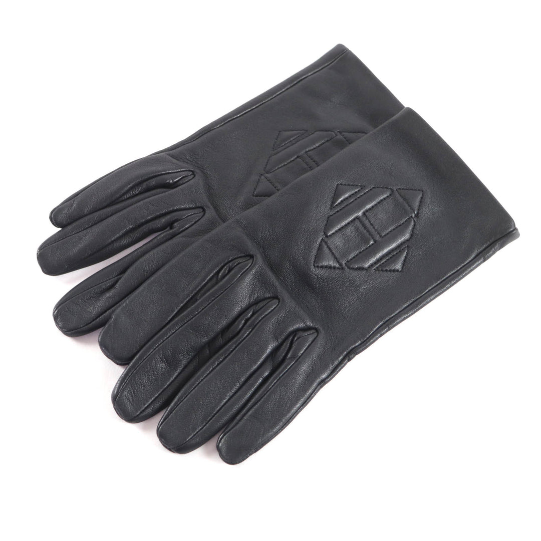 Great HERMES gloves H logo lambskin leather black Lamb leather Women 7.5