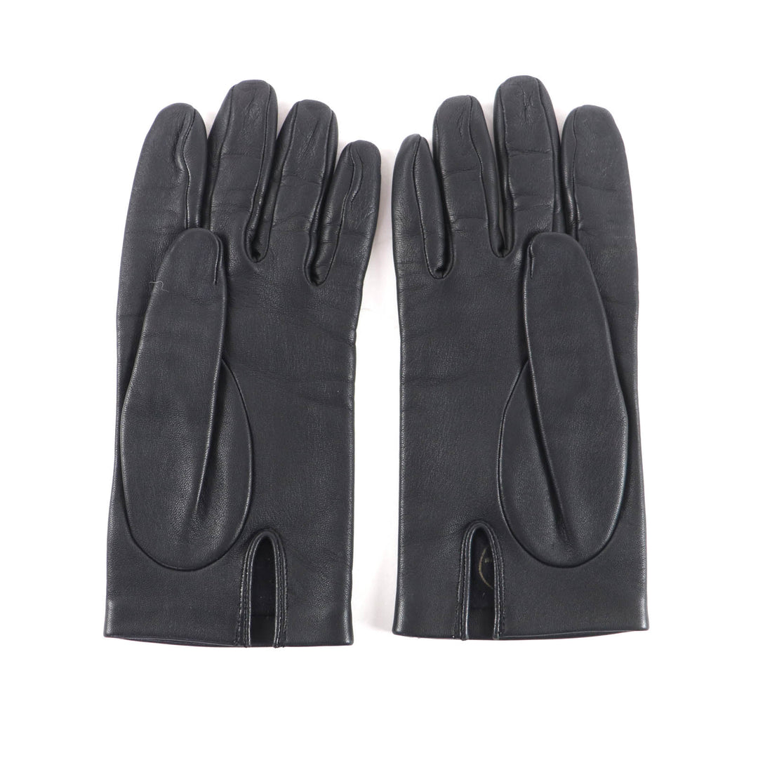 Great HERMES gloves H logo lambskin leather black Lamb leather Women 7.5