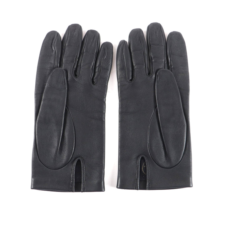 Great HERMES gloves H logo lambskin leather black Lamb leather Women 7.5
