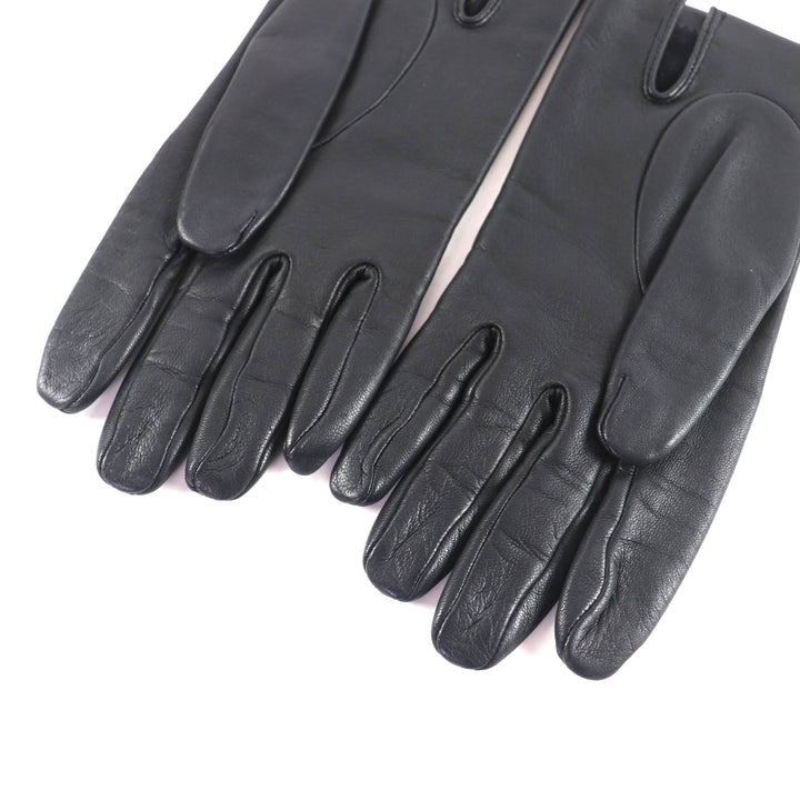 Great HERMES gloves H logo lambskin leather black Lamb leather Women 7.5