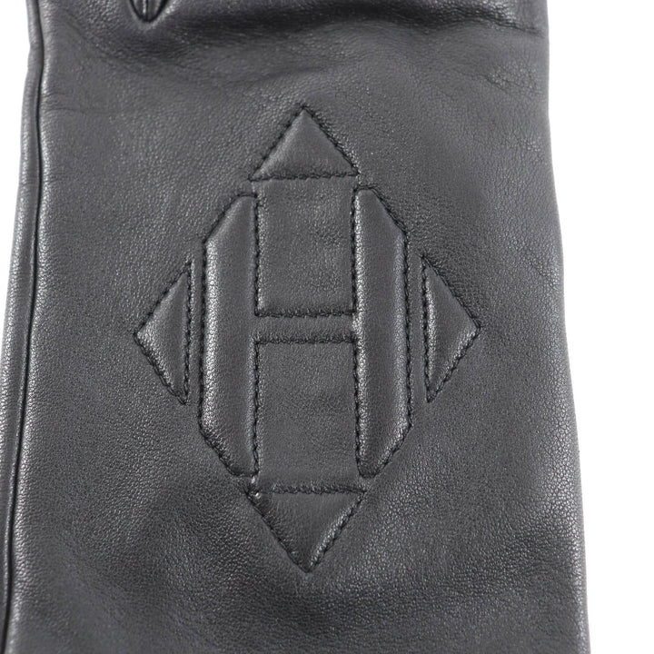 Great HERMES gloves H logo lambskin leather black Lamb leather Women 7.5