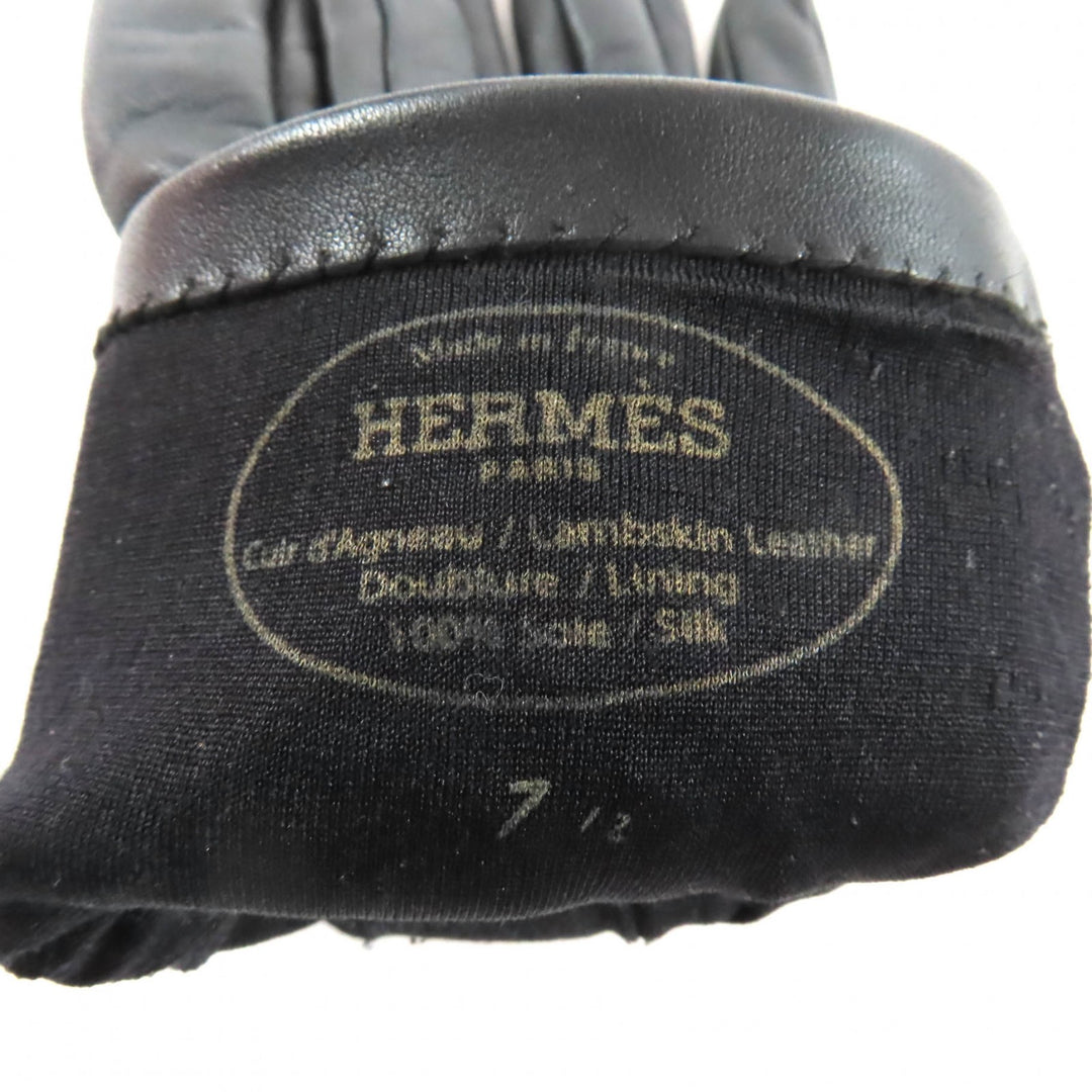 Great HERMES gloves H logo lambskin leather black Lamb leather Women 7.5