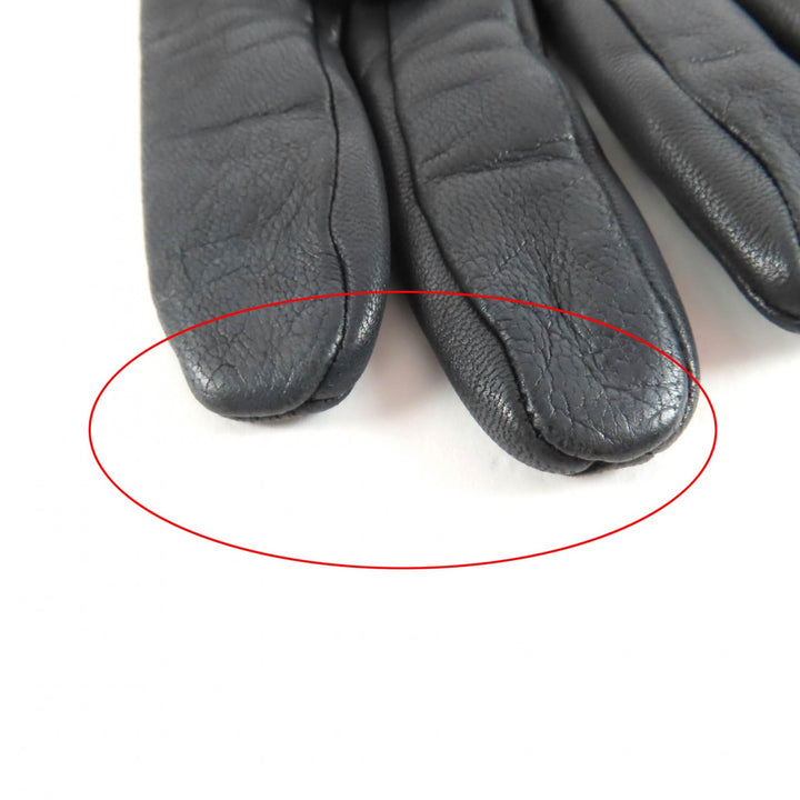Great HERMES gloves H logo lambskin leather black Lamb leather Women 7.5