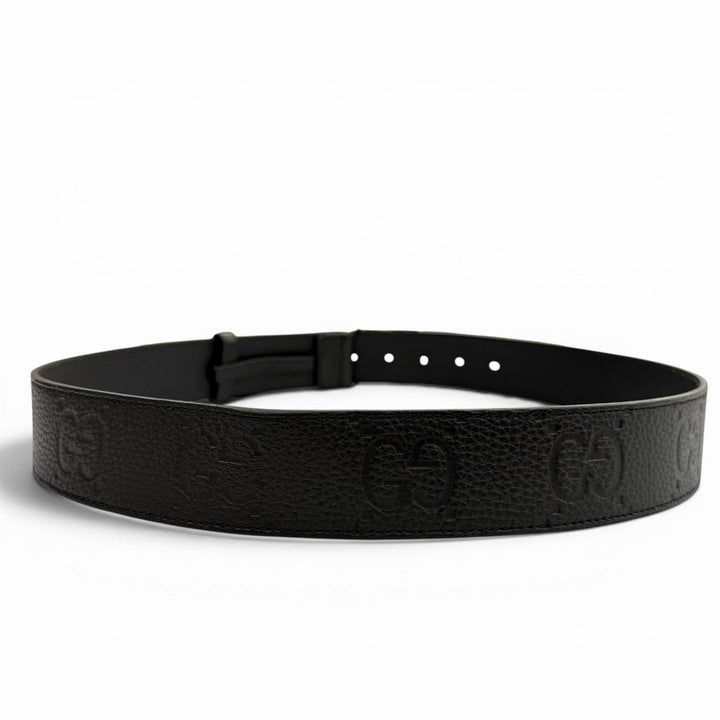 Great GUCCI belt GG pattern interlocking G black leather mens 794196