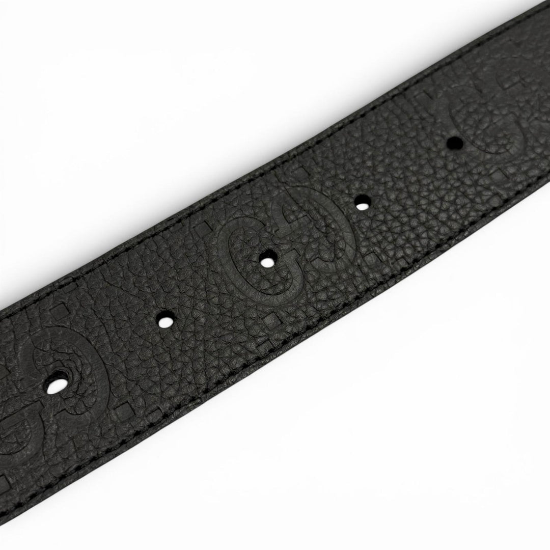 Great GUCCI belt GG pattern interlocking G black leather mens 794196