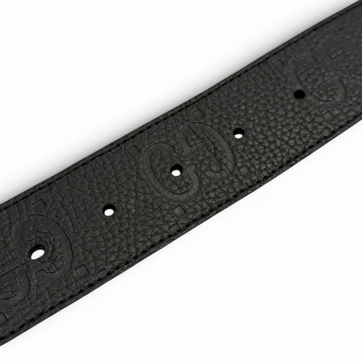 Great GUCCI belt GG pattern interlocking G black leather mens 794196