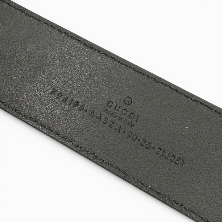 Great GUCCI belt GG pattern interlocking G black leather mens 794196