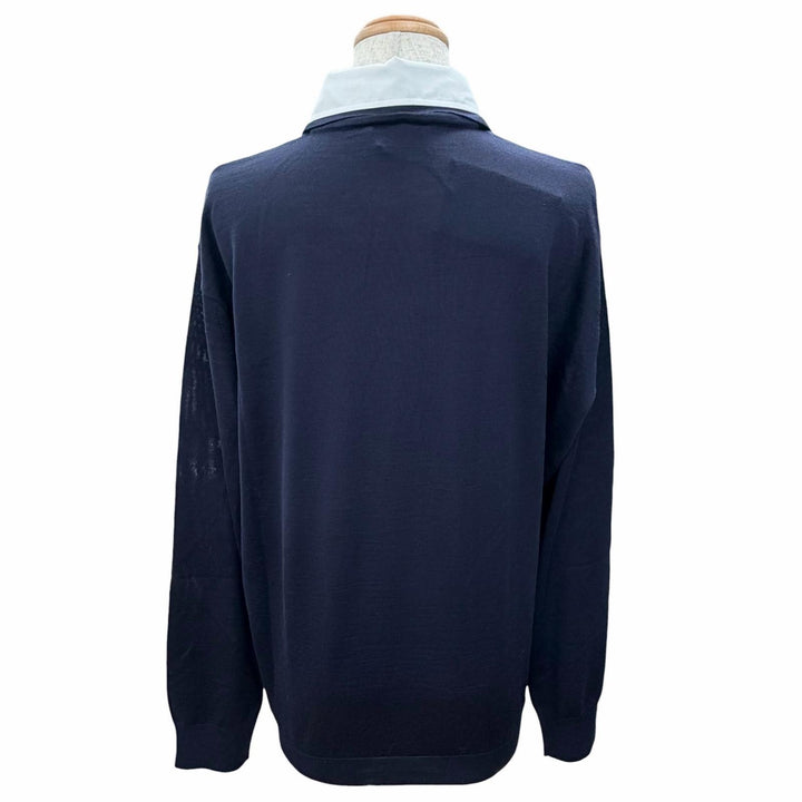 Pristine PRADA Collared 2-Way Knit Polo Shirt Top Navy Virgin wool 44 DNA00T