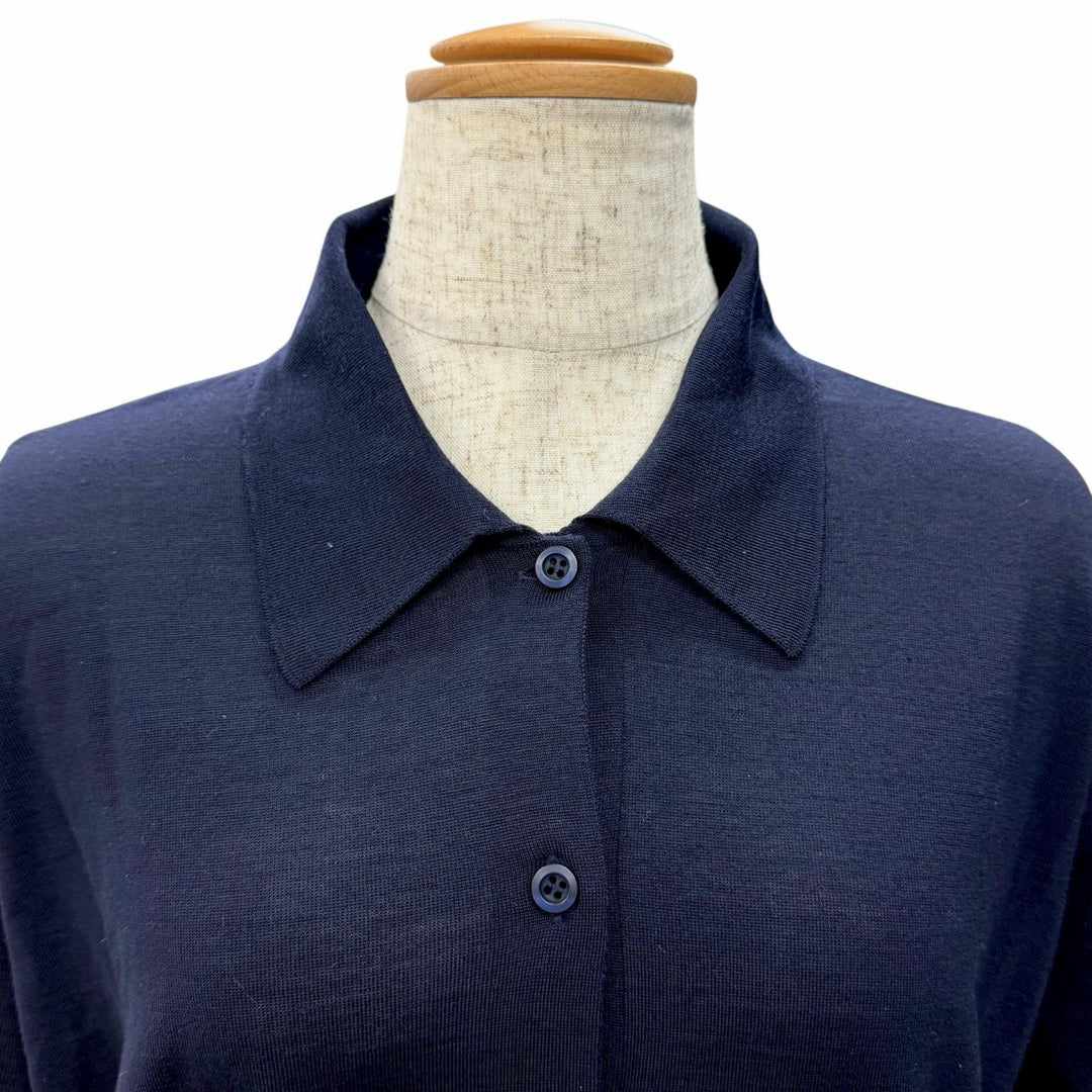 Pristine PRADA Collared 2-Way Knit Polo Shirt Top Navy Virgin wool 44 DNA00T