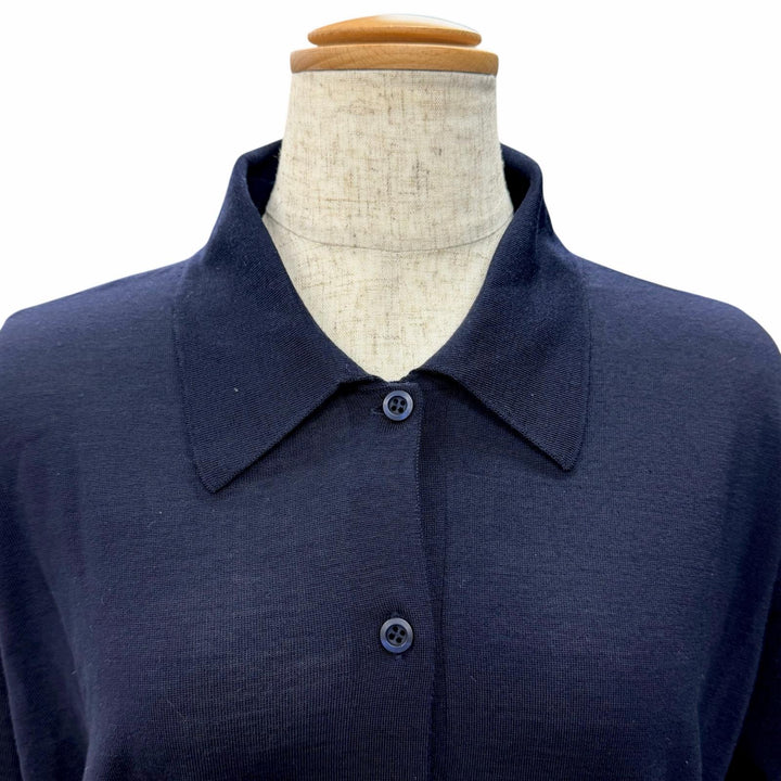 Pristine PRADA Collared 2-Way Knit Polo Shirt Top Navy Virgin wool 44 DNA00T