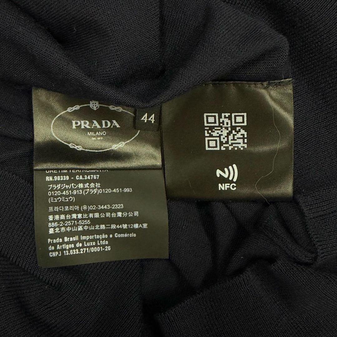 Pristine PRADA Collared 2-Way Knit Polo Shirt Top Navy Virgin wool 44 DNA00T