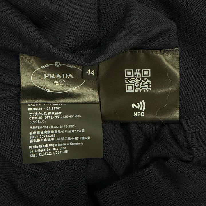 Pristine PRADA Collared 2-Way Knit Polo Shirt Top Navy Virgin wool 44 DNA00T