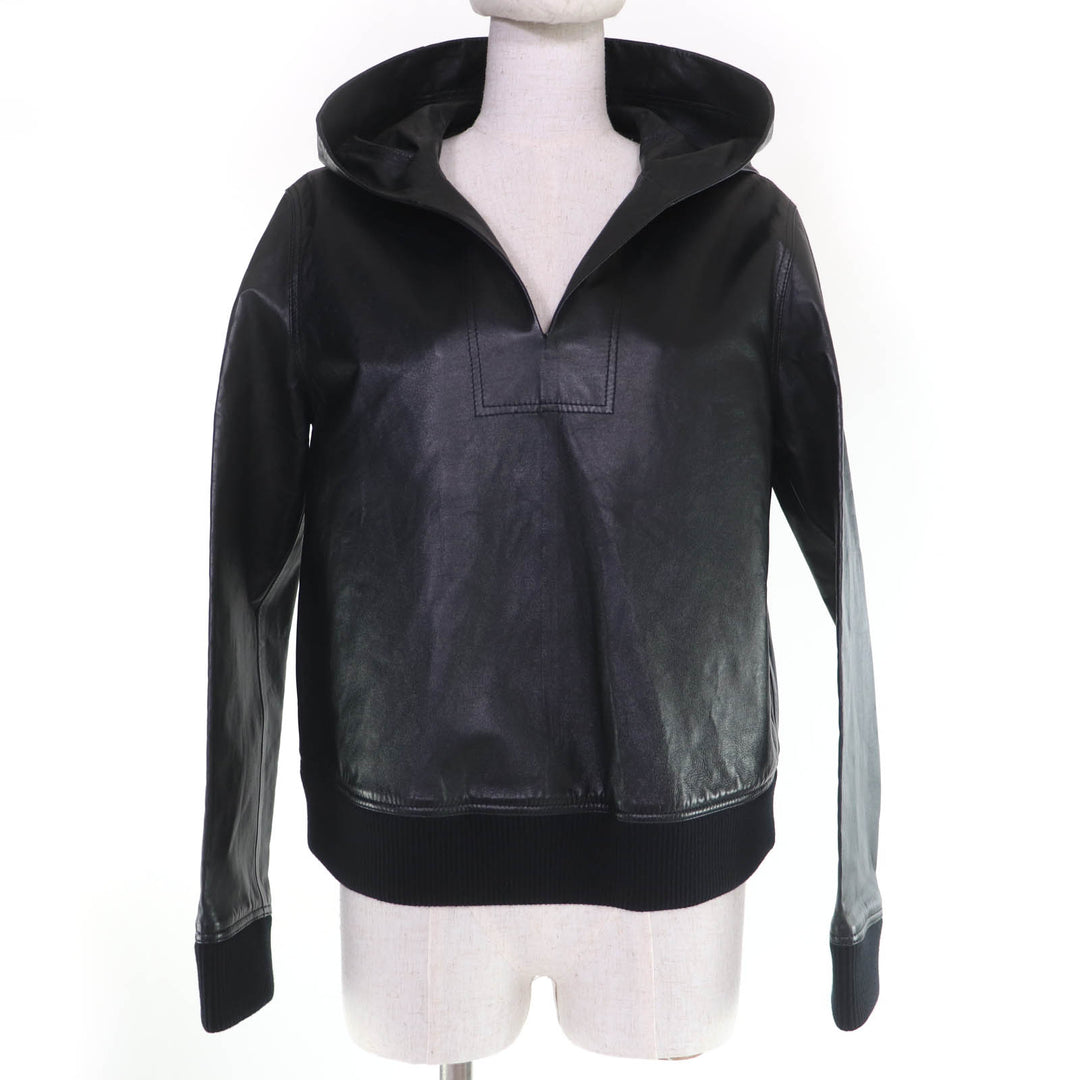 Excellent BURBERRY hoodie Knit-trimmed lambskin leather jacket with hood 38