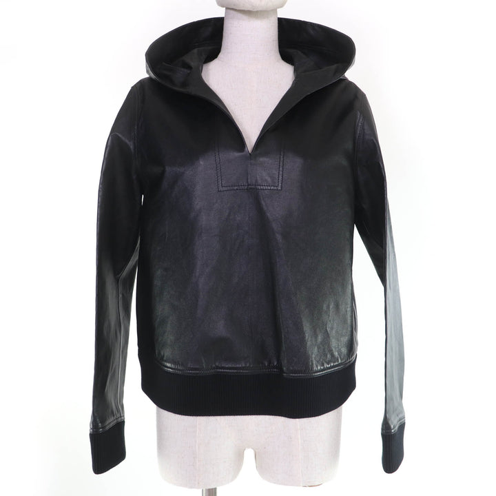 Excellent BURBERRY hoodie Knit-trimmed lambskin leather jacket with hood 38
