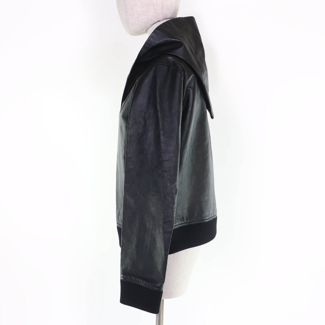 Excellent BURBERRY hoodie Knit-trimmed lambskin leather jacket with hood 38