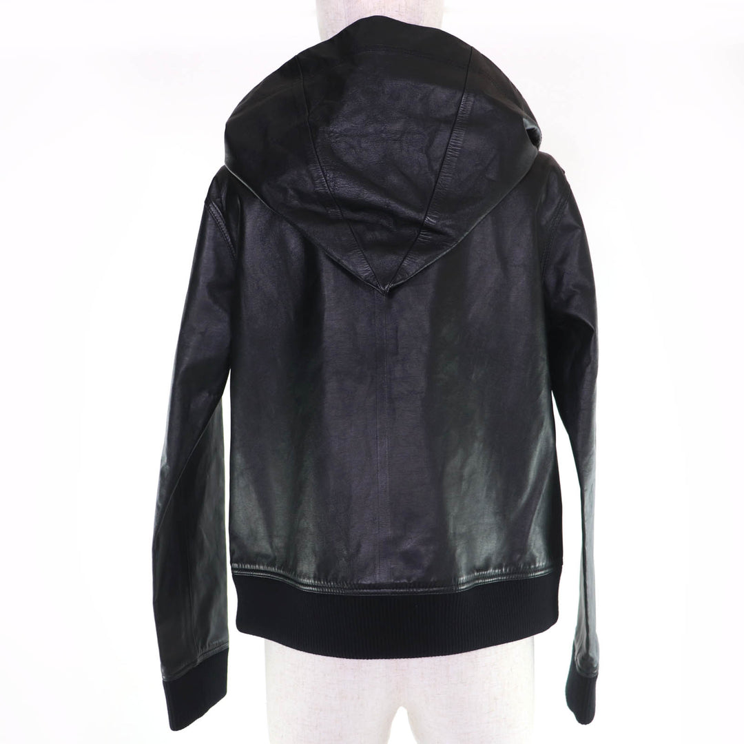 Excellent BURBERRY hoodie Knit-trimmed lambskin leather jacket with hood 38