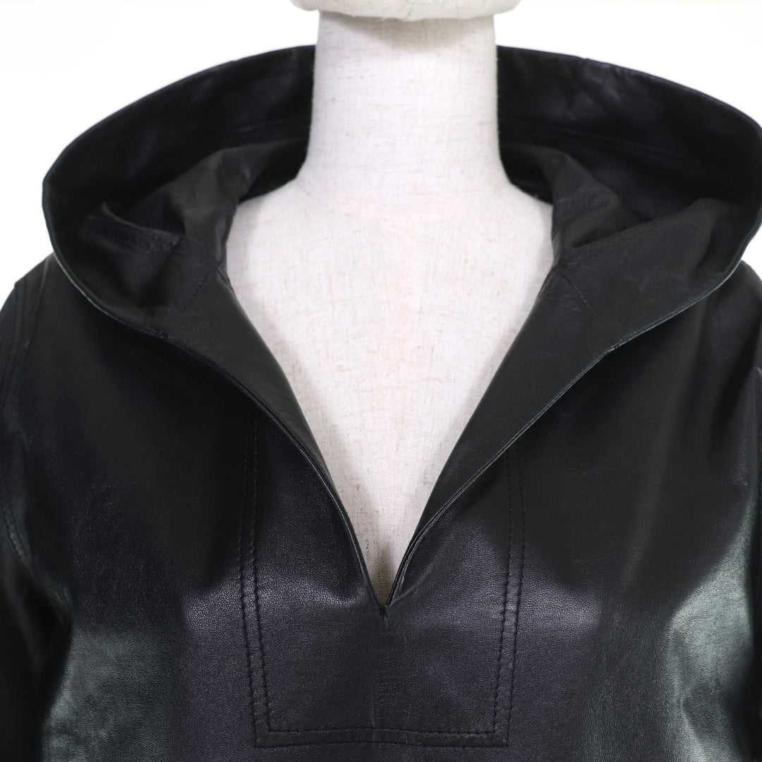 Excellent BURBERRY hoodie Knit-trimmed lambskin leather jacket with hood 38