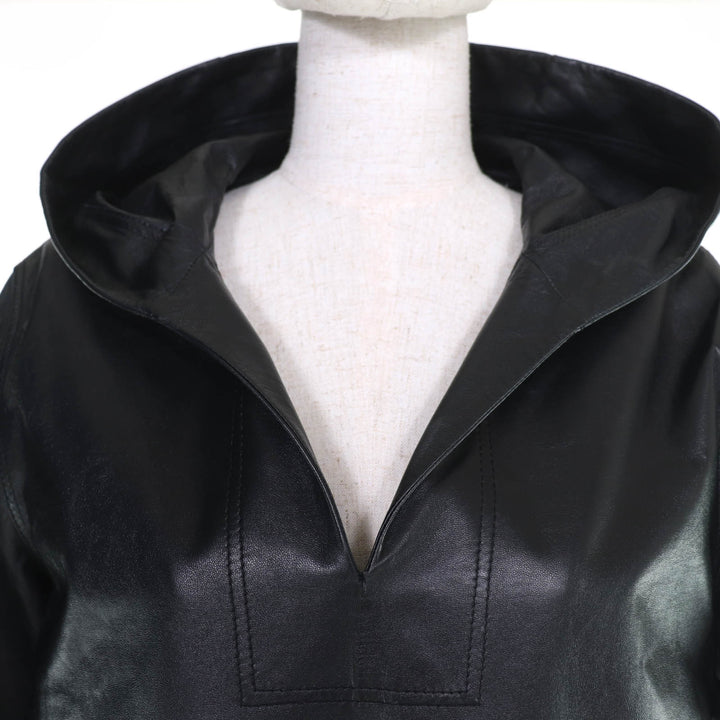 Excellent BURBERRY hoodie Knit-trimmed lambskin leather jacket with hood 38