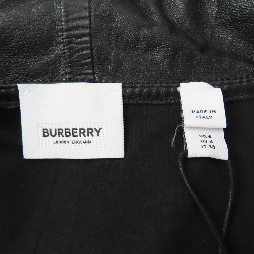 Excellent BURBERRY hoodie Knit-trimmed lambskin leather jacket with hood 38