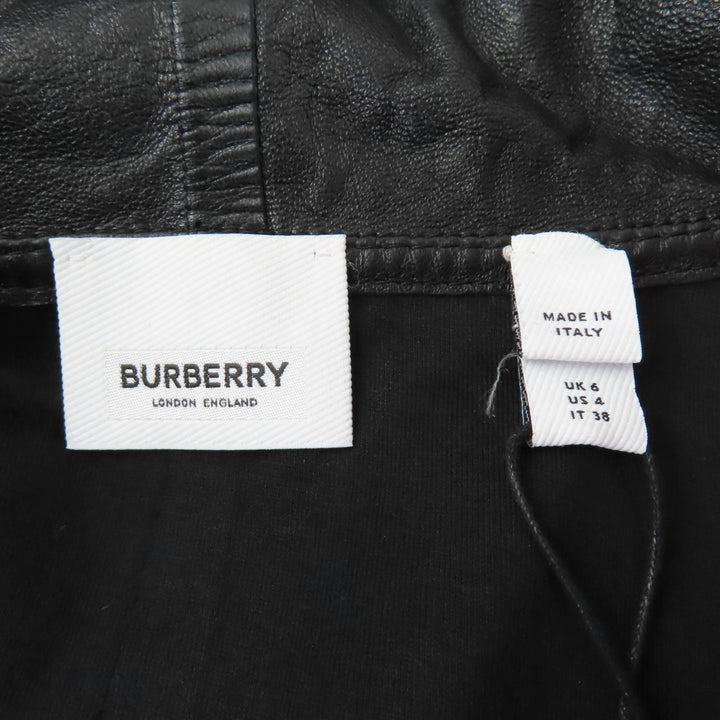 Excellent BURBERRY hoodie Knit-trimmed lambskin leather jacket with hood 38