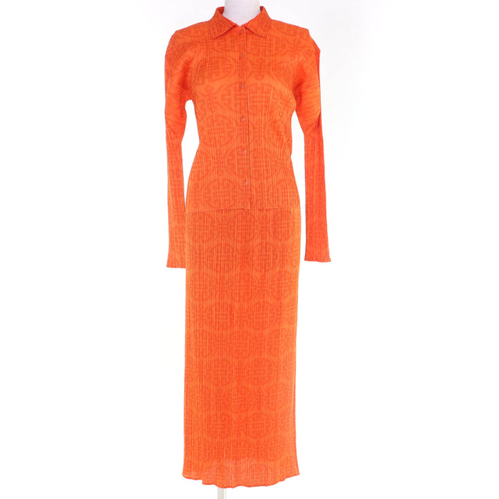 Excellent PLEATS PLEASE two-piece set All-over print design shirt/slit skirt 3