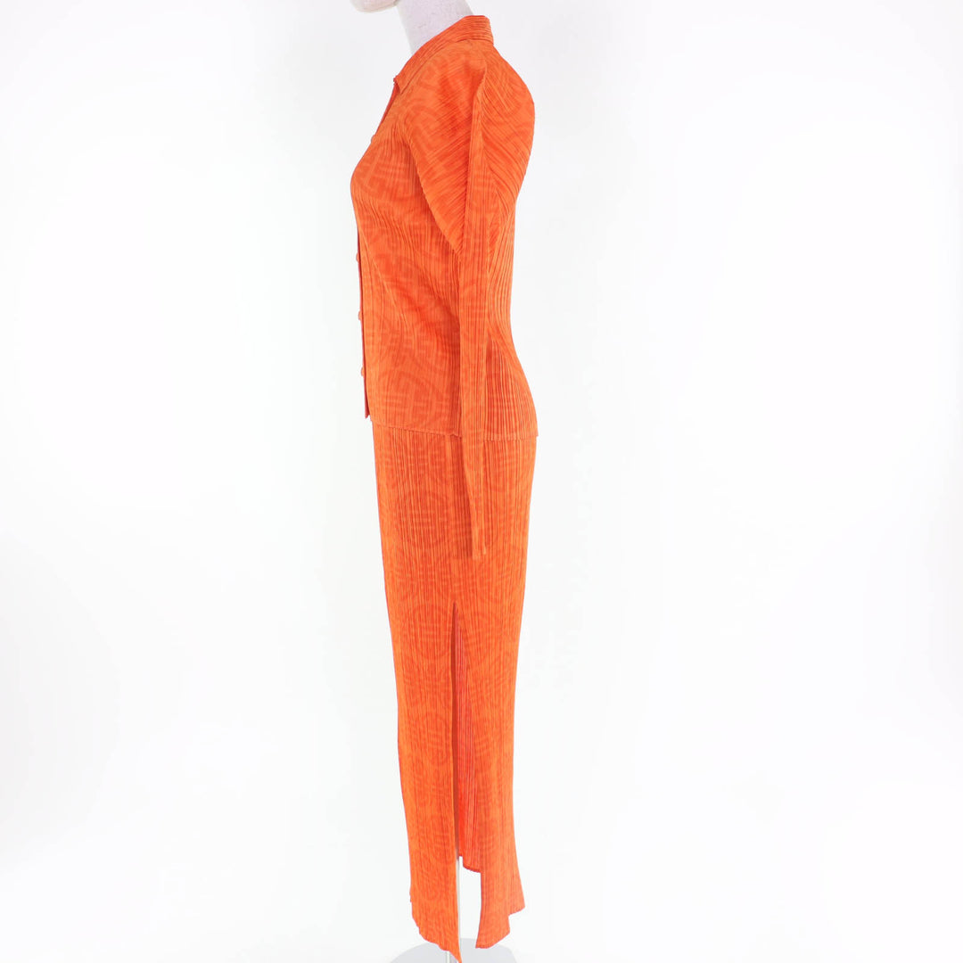 Excellent PLEATS PLEASE two-piece set All-over print design shirt/slit skirt 3