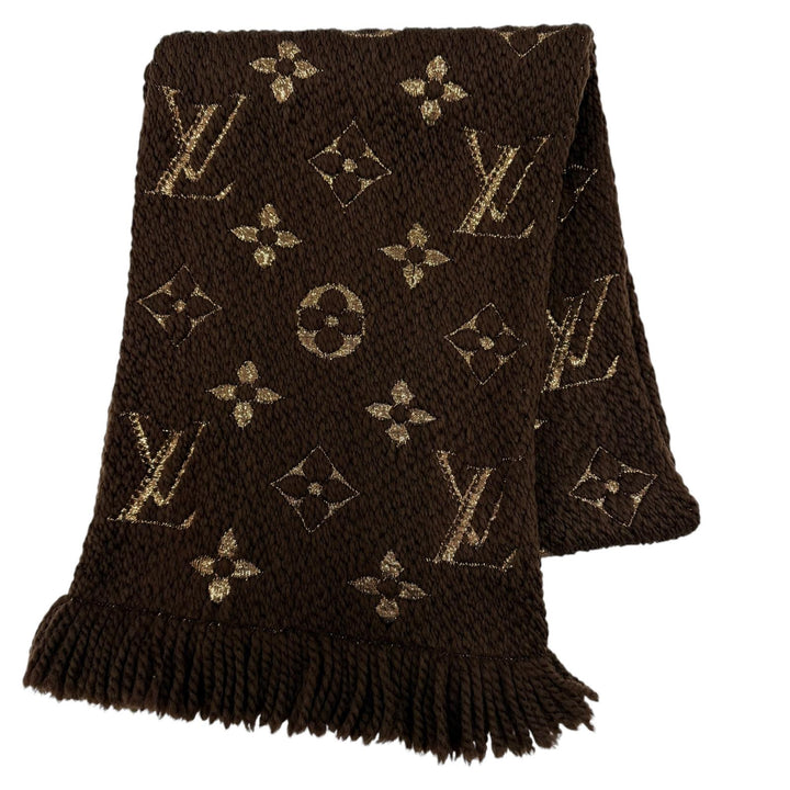 Great LOUIS VUITTON Scarf Escalp Logo Mania Shine Monogram fringe wool M71383