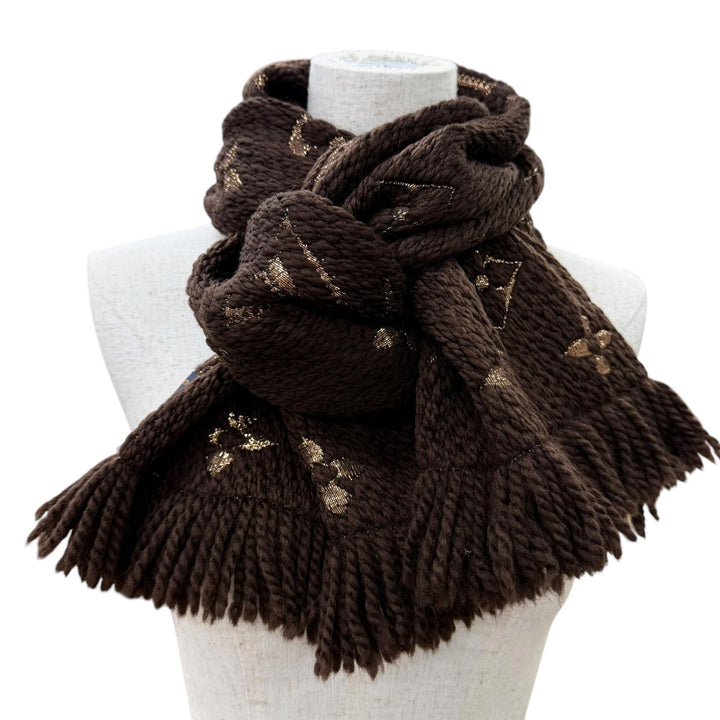 Great LOUIS VUITTON Scarf Escalp Logo Mania Shine Monogram fringe wool M71383