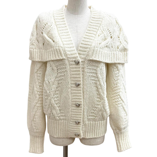 Excellent CHANEL cardigan off white wool Women 38 P71443