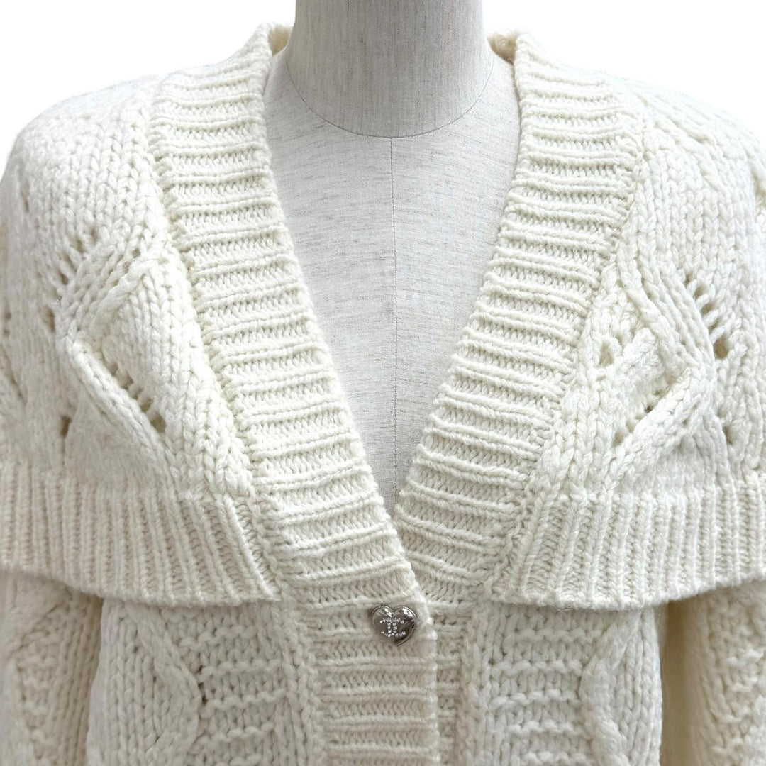 Excellent CHANEL cardigan off white wool Women 38 P71443