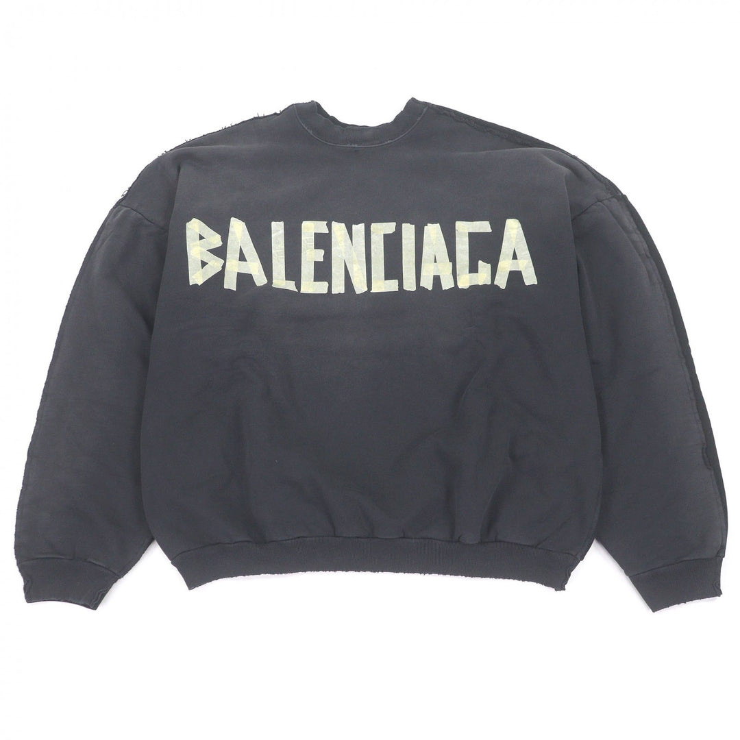 Pristine BALENCIAGA sweat DOUBLE FRONT CREW Tape logo, distressed finish