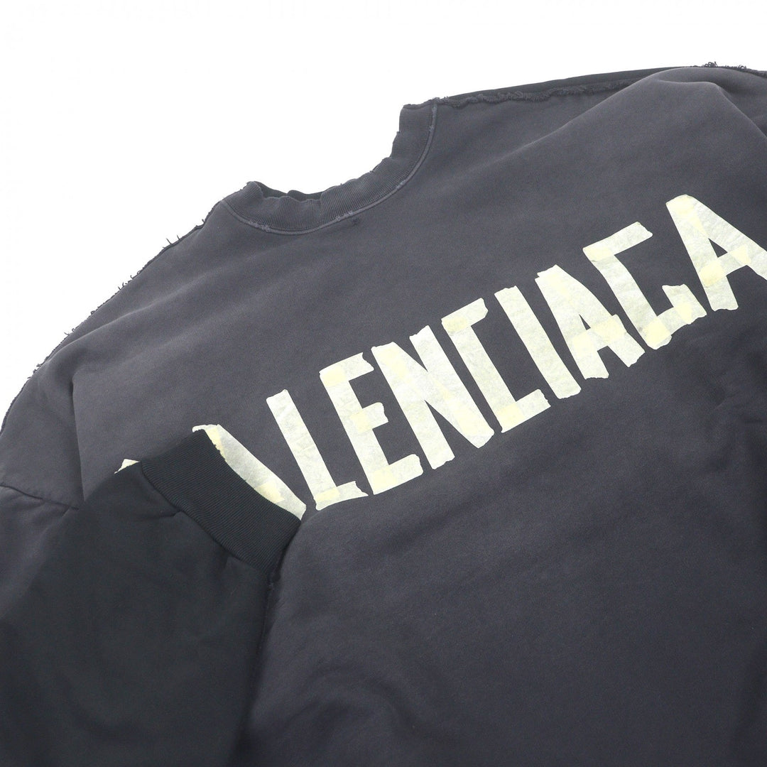 Pristine BALENCIAGA sweat DOUBLE FRONT CREW Tape logo, distressed finish