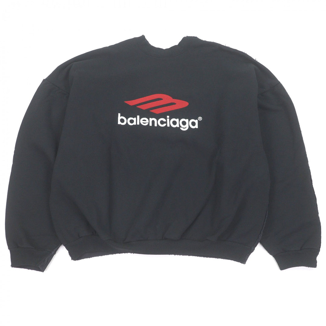 Pristine BALENCIAGA sweat DOUBLE FRONT CREW Tape logo, distressed finish