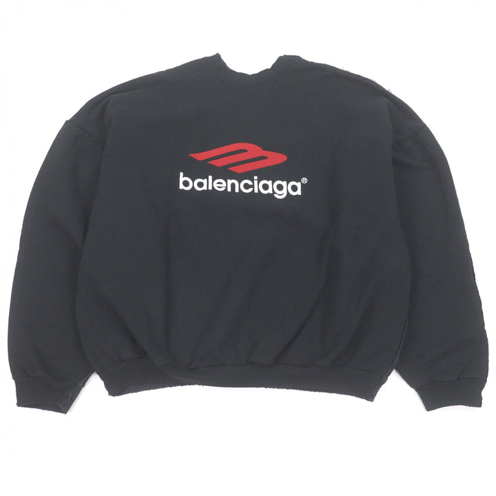Pristine BALENCIAGA sweat DOUBLE FRONT CREW Tape logo, distressed finish