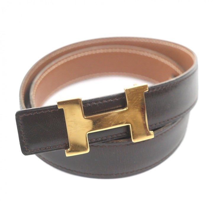 Very Good HERMES belt Margiela era H logo gold buckle Dark brown leather Women