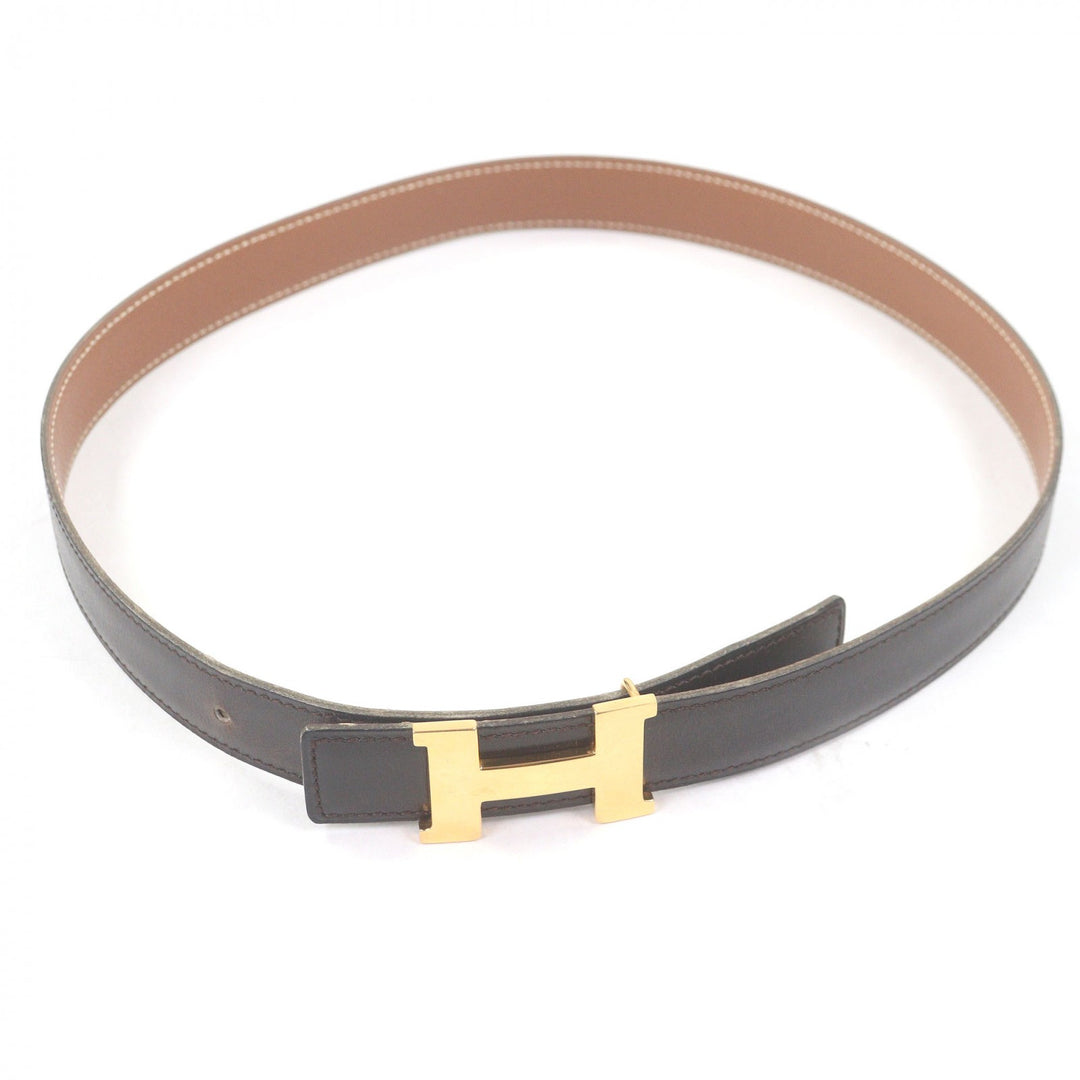Very Good HERMES belt Margiela era H logo gold buckle Dark brown leather Women