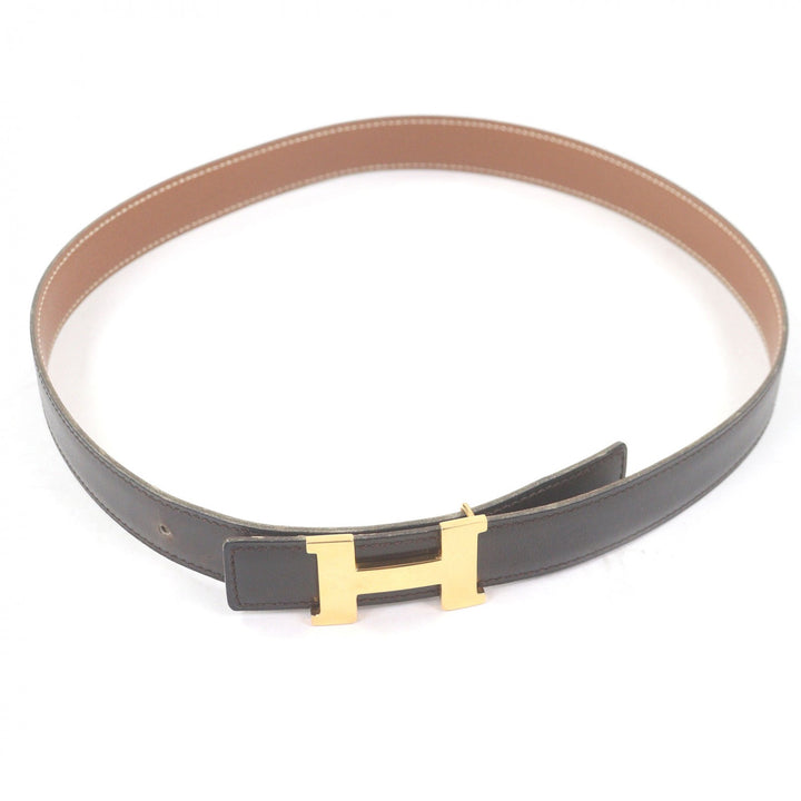 Very Good HERMES belt Margiela era H logo gold buckle Dark brown leather Women