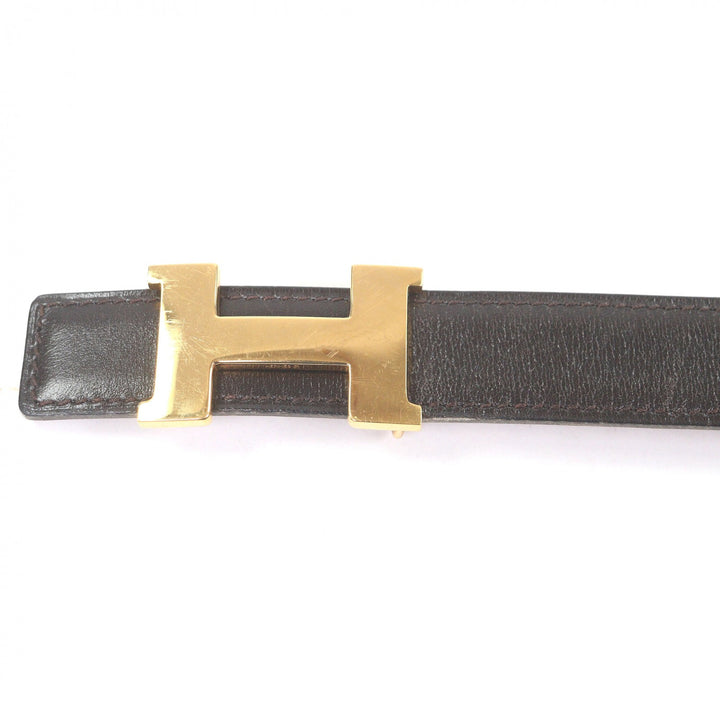Very Good HERMES belt Margiela era H logo gold buckle Dark brown leather Women