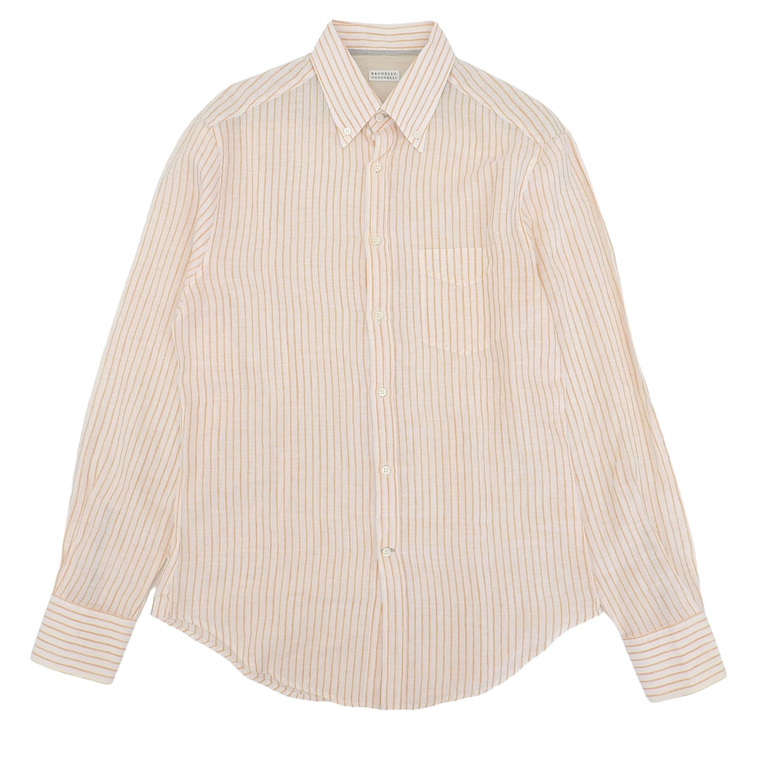 Great Brunello Cucinelli Long sleeve shirt Orange linen mens L