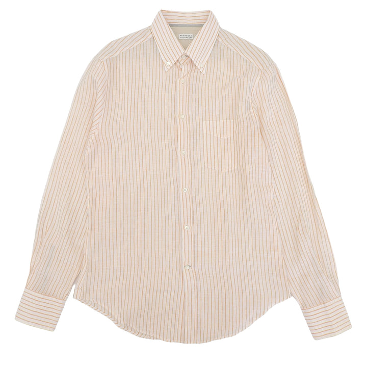 Great Brunello Cucinelli Long sleeve shirt Orange linen mens L