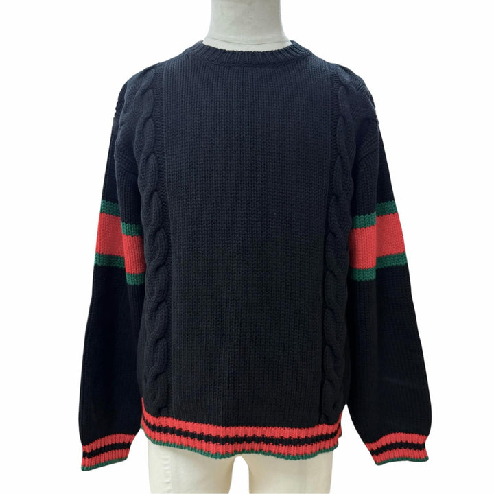 Great GUCCI sweater Web line, Sherry line knit black wool mens S 548115