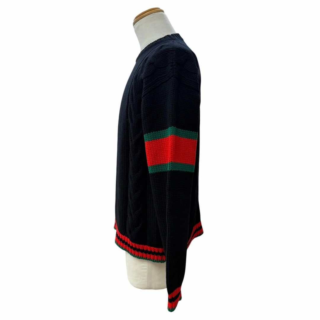 Great GUCCI sweater Web line, Sherry line knit black wool mens S 548115