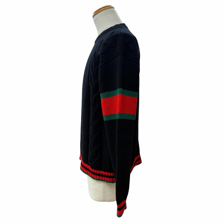 Great GUCCI sweater Web line, Sherry line knit black wool mens S 548115