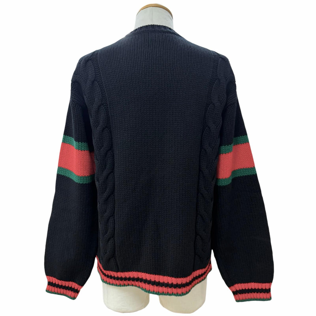 Great GUCCI sweater Web line, Sherry line knit black wool mens S 548115