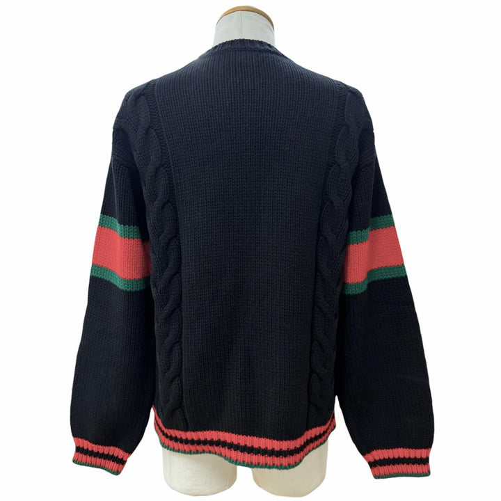 Great GUCCI sweater Web line, Sherry line knit black wool mens S 548115