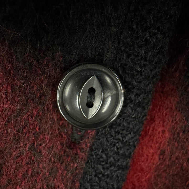 Excellent WACKO MARIA cardigan Check Pattern V-Neck Knit Red mohair mens L