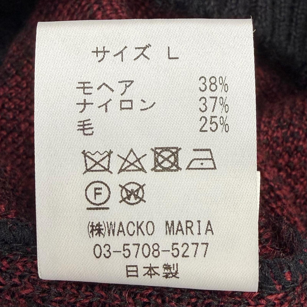 Excellent WACKO MARIA cardigan Check Pattern V-Neck Knit Red mohair mens L