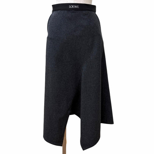 Excellent LOEWE skirt Asymmetrical with logo Charcoal gray wool 34 S359Y08X79