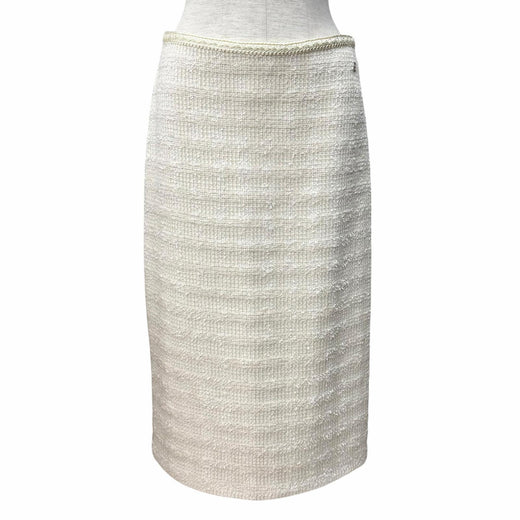 Excellent GUCCI Tight Skirt Interlocking G Tweed white wool Women 40 771992