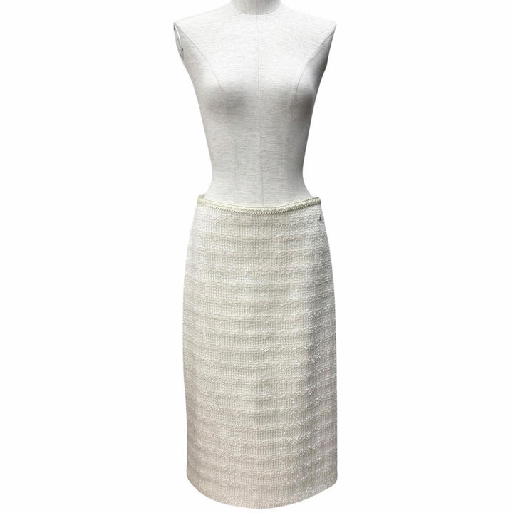 Excellent GUCCI Tight Skirt Interlocking G Tweed white wool Women 40 771992